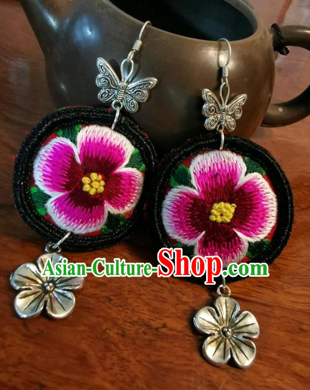 Traditional China Silver Plum Blossom Jewelry Handmade Ear Accessories Ethnic Embroidered Flower Earrings for Women