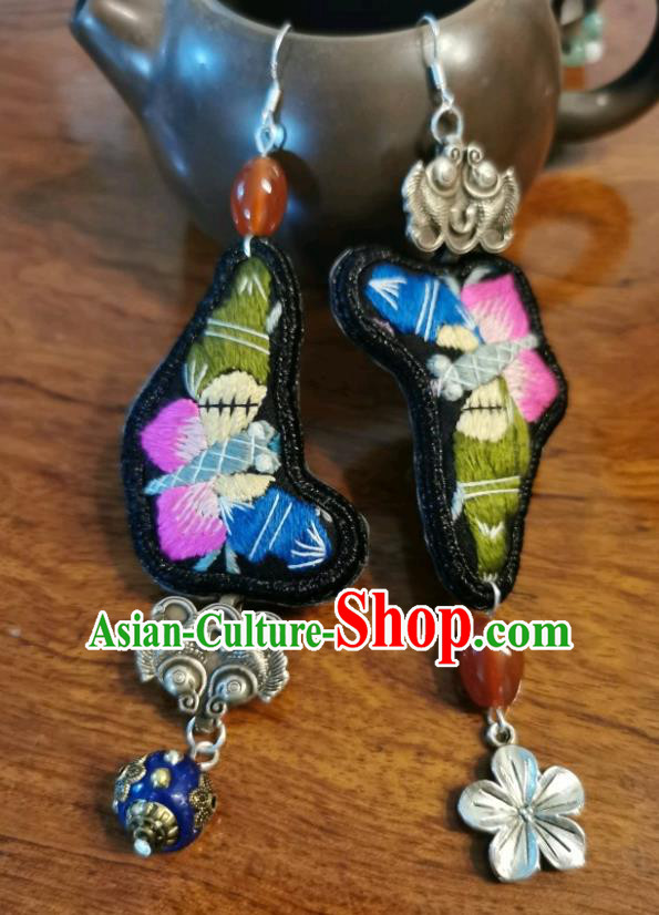 Traditional China Silver Fishes Jewelry Handmade Ear Accessories Ethnic Embroidered Butterfly Earrings for Women