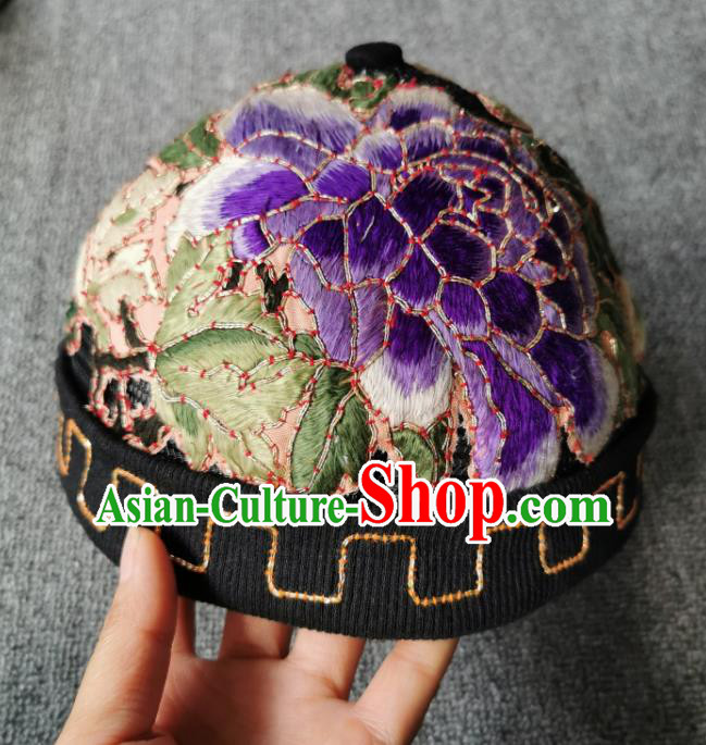 Handmade China National Headwear Traditional Qing Dynasty Hat Accessories Embroidered Skullcap