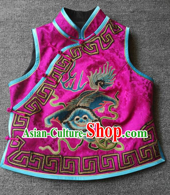 China National Rosy Silk Vest Traditional Tang Suit Upper Outer Garment Women Embroidered Waistcoat