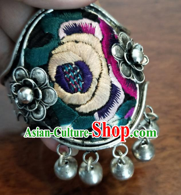 China Handmade Embroidered Bangle Traditional National Silver Carving Accessories Miao Ethnic Bracelet