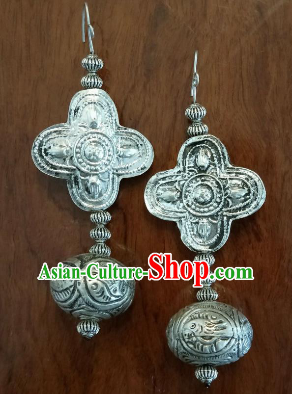 China Traditional Miao Ethnic Silver Ear Accessories Handmade Women Jewelry National Earrings