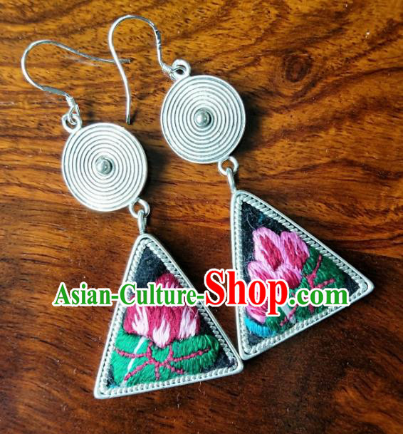 Handmade China Embroidered Lotus Ear Accessories National Silver Earrings Traditional Ethnic Women Jewelry