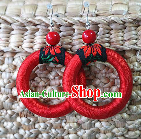 Handmade China Traditional Miao Nationality Ear Accessories Ethnic Red Waxed Thread Earrings