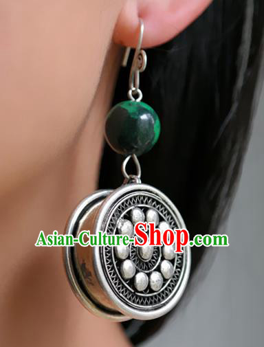 Traditional China Ethnic Folk Dance Accessories Miao Nationality Handmade Silver Earrings