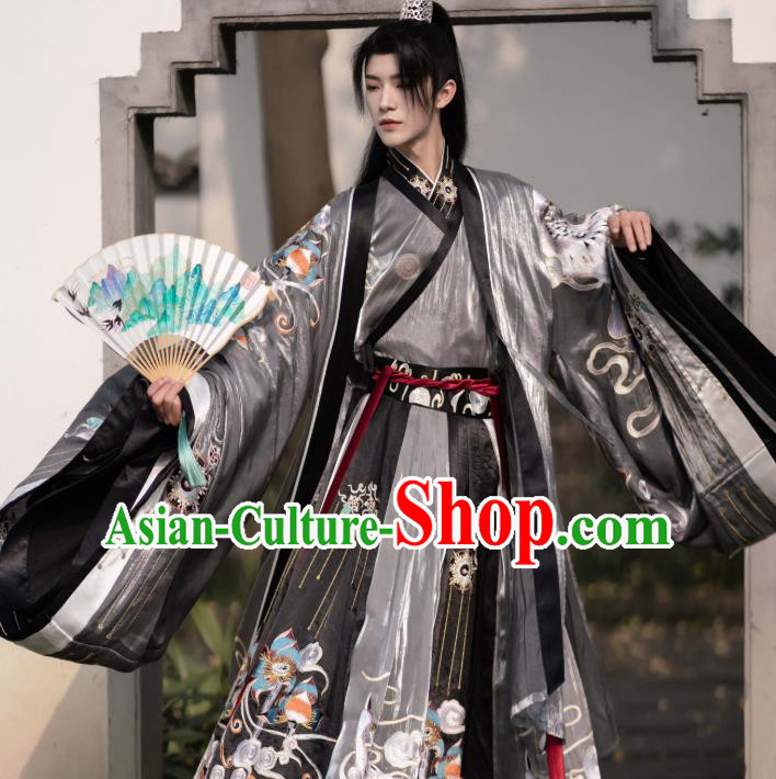 China Ancient Prince Embroidered Costume Traditional Jin Dynasty Scholar Hanfu Clothing for Men