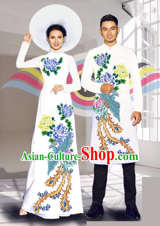 Traditional Vietnamese Wedding Ao Dai Qipao Dress and Pants Asian Vietnam Classical Cheongsam Bride Costumes