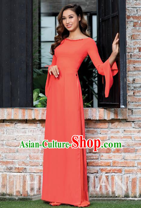 Traditional Vietnamese Red Ao Dai Qipao Dress and Pants Asian Vietnam Classical Cheongsam Female Costumes