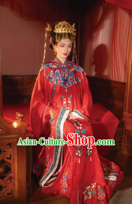 Chinese Ming Dynasty Court Queen Historical Costumes Traditional Ancient Empress Wedding Embroidered Hanfu Apparels Full Set