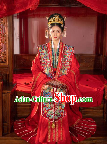 Chinese Ancient Song Dynasty Empress Historical Costumes Traditional Wedding Embroidered Hanfu Apparels Complete Set