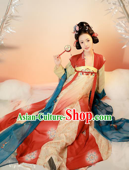 Chinese Tang Dynasty Historical Costumes Traditional Hanfu Apparels Ancient Princess Embroidered Top Blouse and Dress for Women