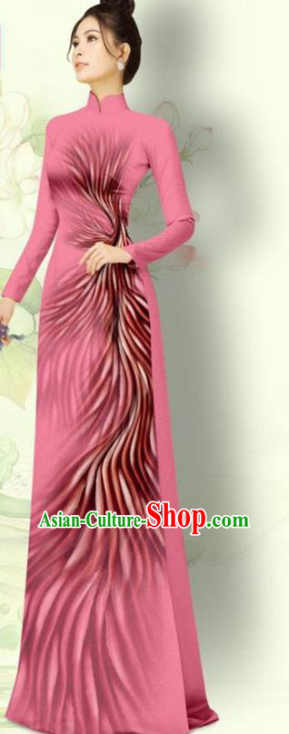 Asian Vietnam Custom Pink Dress Costume Vietnamese Traditional Bride Ao Dai Qipao with Pants Uniforms