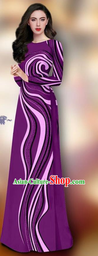 Vietnam Female Purple Dress Custom Uniforms Vietnamese Cheongsam and Pants Traditional Asian Ao Dai Clothing