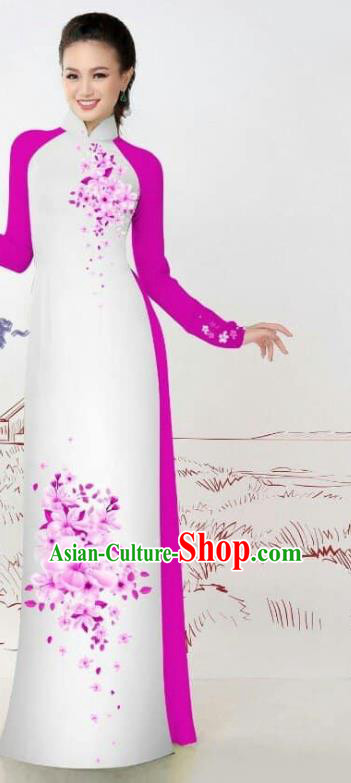 Custom Asian Vietnam Uniforms Traditional Bride Long Dress with Pants Vietnamese Cheongsam Ao Dai Costume