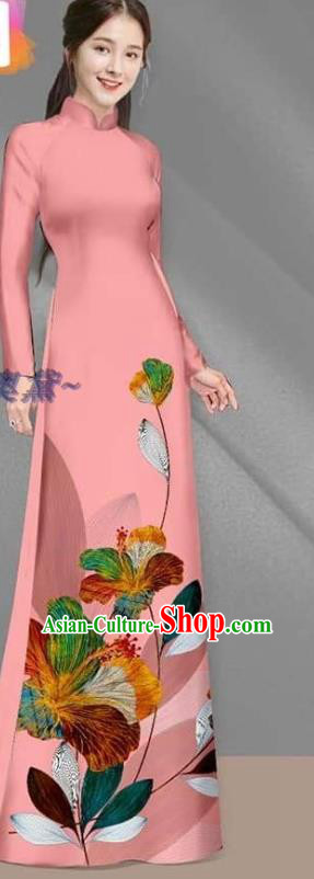 Asian Vietnam Women Ao Dai Costume Vietnamese Traditional Bride Pink Cheongsam Purple Long Dress with Pants Custom Uniforms