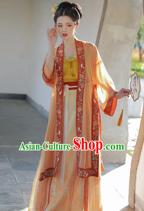 Chinese Ancient Patrician Embroidered BeiZi Top and Skirt Traditional Hanfu Apparel Song Dynasty Historical Costume for Nobility Women