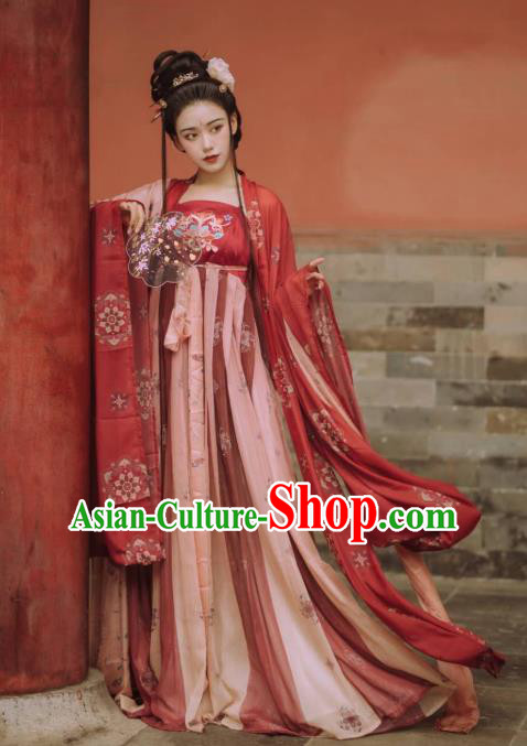 Chinese Traditional Ancient Imperial Consort Hanfu Apparels Red Cape and Dress Tang Dynasty Court Historical Costumes for Women