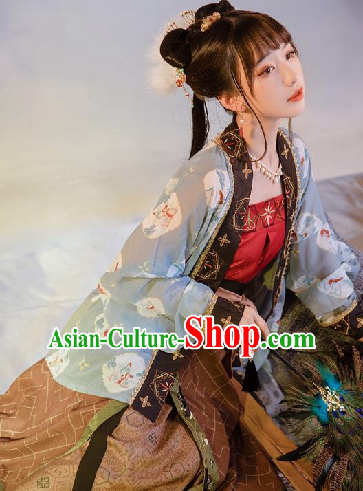 Traditional Chinese Ancient Song Dynasty Hanfu Apparels Embroidered Blouse Top and Skirt Historical Costumes for Young Lady