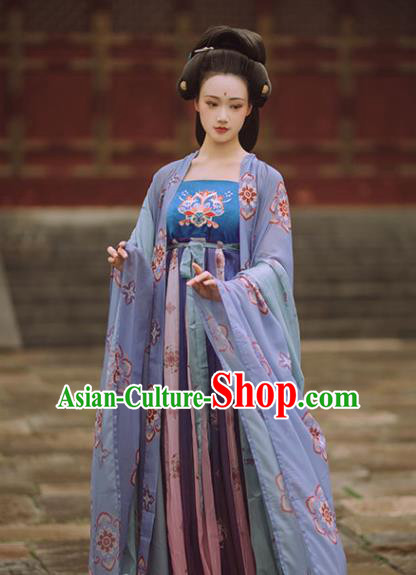 Chinese Tang Dynasty Court Historical Costume Traditional Ancient Imperial Consort Hanfu Apparel Cape and Dress Complete Set