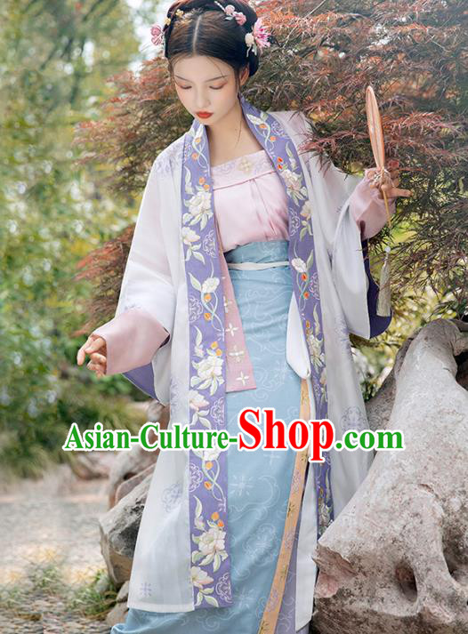 Chinese Ancient Song Dynasty Princess Historical Costume Traditional Embroidered BeiZi Top and Skirt Hanfu Apparels