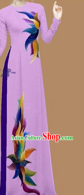 Traditional Dress Asian Bride Fashion Vietnamese Ao Dai Clothing Custom Women Qipao with Pants Vietnam Violet Cheongsam