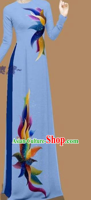 Traditional Light Blue Dress Vietnam Cheongsam Asian Bride Fashion Vietnamese Ao Dai Clothing Custom Women Qipao with Pants