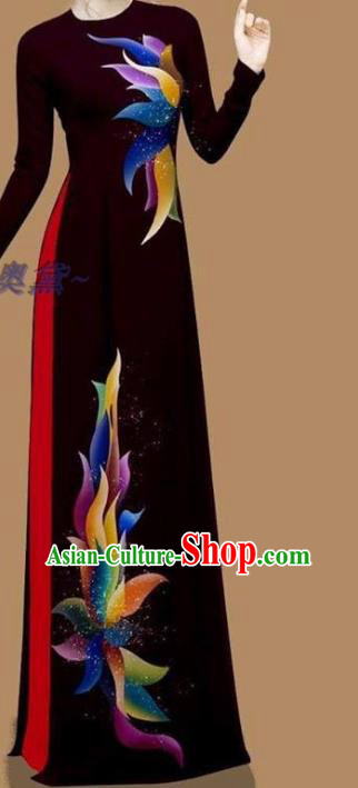 Vietnamese Bride Dress Vietnam Women Qipao with Pants Traditional Custom Ao Dai Dress Clothing Asian Black Cheongsam