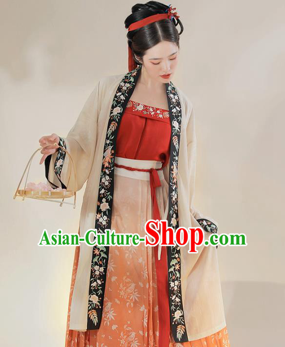 Ancient Chinese Costume Traditional Song Dynasty Embroidered BeiZi Red Top and Skirt Hanfu Dress for Noble Lady