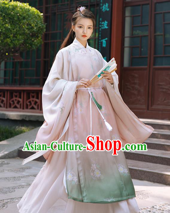 China Song Dynasty Round Collar Robe Traditional Hanfu Dress Ancient Chinese Female Swordsman Costume