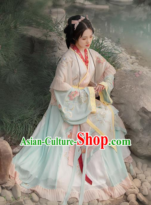 Traditional China Ancient Beauty Xi Shi Hanfu Dress Jin Dynasty Court Princess Top Blouse and Skirt Embroidered Costumes