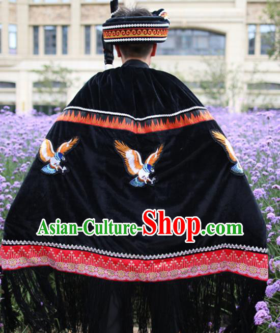 Chinese Yi Nationality Embroidered Eagle Cape Quality Ethnic Costumes Torch Festival Men Cloak