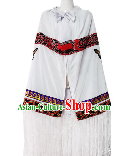 Chinese Quality Ethnic Costumes Torch Festival Men Cloak Yi Nationality Embroidered Eagle White Cape