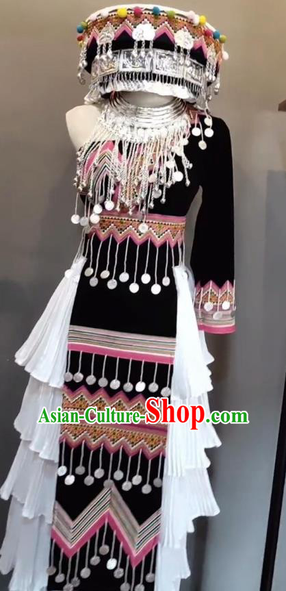 China Wenshan Miao Nationality Clothing Female Photography Embroidered Outfits Ethnic Tassel Dress and Hat