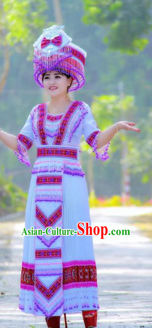 China Tujia Ethnic Clothing Minority Wedding Costumes Travel Photography Stage Performance Dress with Headpiece