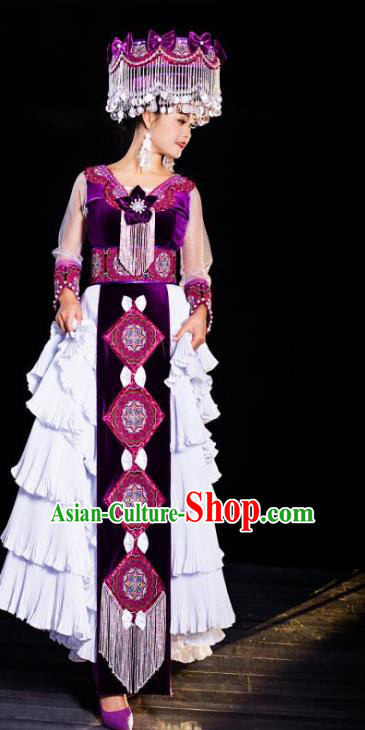 China Guizhou Miao Minority Costumes Travel Photography Fashion Folk Dance Dress Traditional Ethnic Clothing with Hat