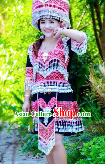 China Traditional Yao Ethnic Costumes Minority Nationality Folk Dance Clothing and Hat