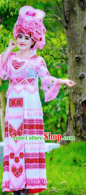 China Traditional Minority Nationality Costumes Folk Dance Dress Miao Ethnic Bride Clothing and Headdress