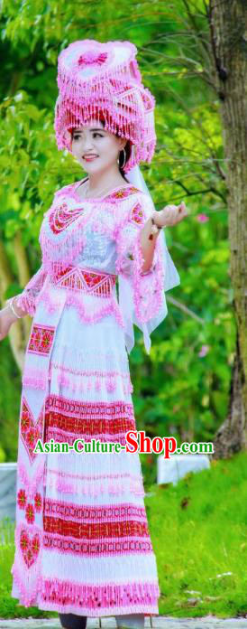 China Traditional Minority Nationality Costumes Folk Dance Dress Miao Ethnic Bride Clothing and Headdress