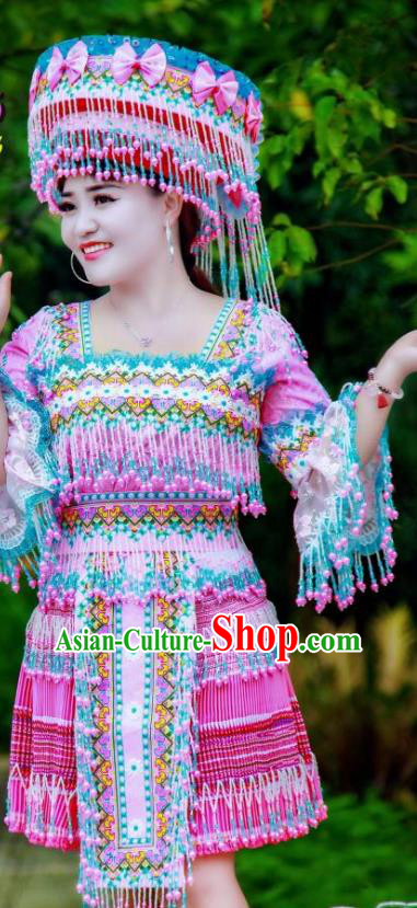 China Tourist Attraction Stage Show Clothing Traditional Miao Minority Nationality Folk Dance Costumes and Hat