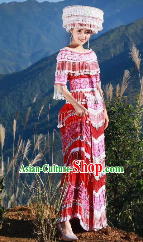 China Guizhou Miao Minority Wedding Dress Ethnic Traditional Festival Embroidered Clothing Nationality Bride Costume with Hat