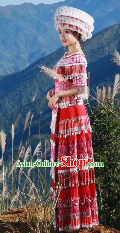 China Guizhou Miao Minority Wedding Dress Ethnic Traditional Festival Embroidered Clothing Nationality Bride Costume with Hat