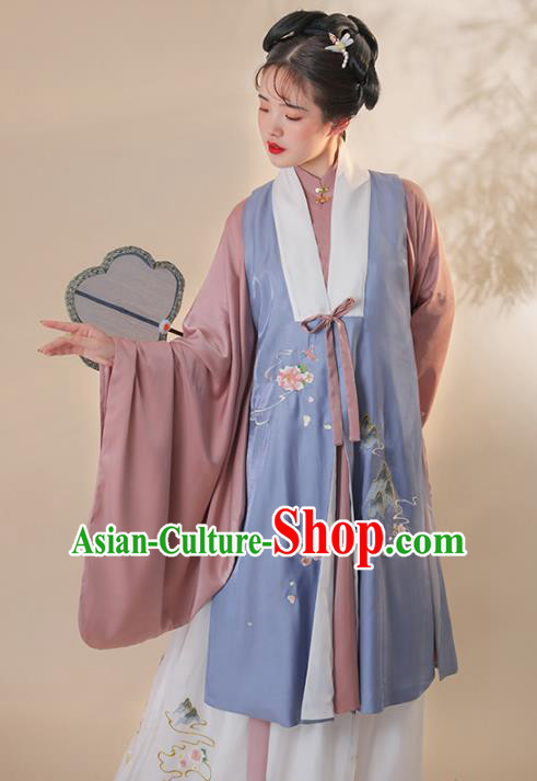 Chinese Traditional Hanfu Women Costumes Ancient Ming Dynasty Patrician Lady Embroidered Vest Gown and Skirt Clothing