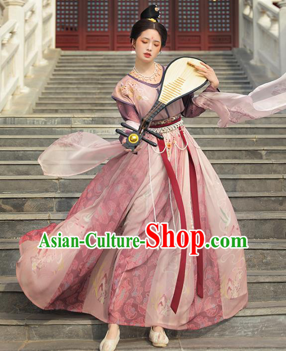 Ancient Chinese Costumes Tang Dynasty Palace Lady Embroidered Top Blouse and Skirt Full Set