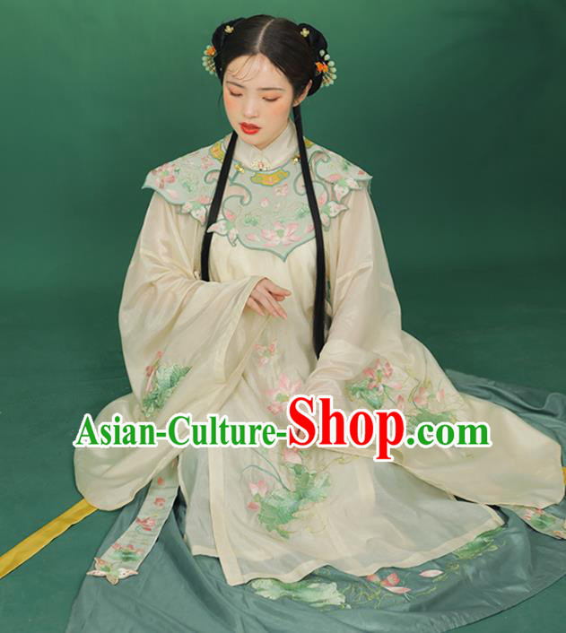 Chinese Ancient Patrician Female Clothing Traditional Hanfu Costumes Ming Dynasty Embroidered Long Gown and Skirt Complete Set