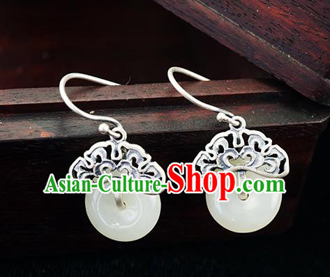 Top Grade Chinese Classical Jade Earrings Traditional Handmade Silver Ear Jewelry Cheongsam Accessories