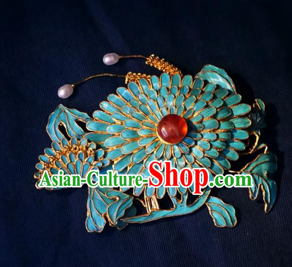 China Classical Qing Dynasty Brooch Traditional Handmade Court Cloisonne Chrysanthemum Breastpin