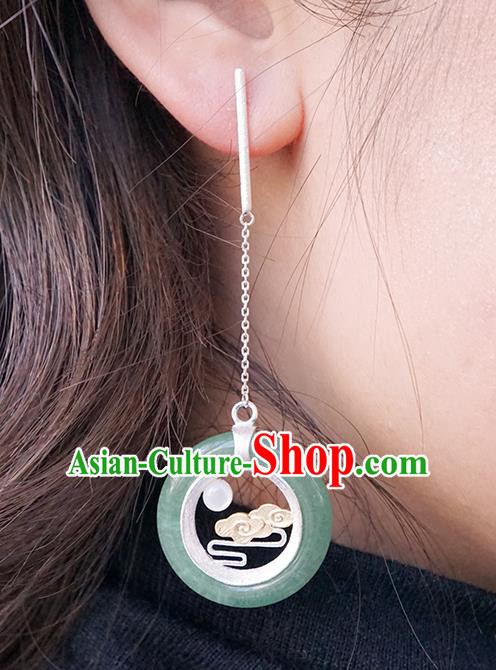 Top Grade Chinese Handmade Silver Carving Cloud Ear Jewelry Traditional Accessories Classical Cheongsam Aventurine Earrings