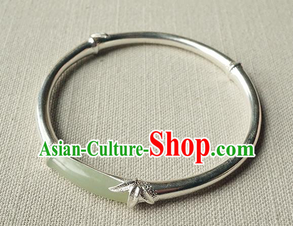 Chinese Traditional Silver Bamboo Bangle Accessories Ancient Princess Jade Bracelet Jewelry