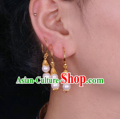 Top Grade Chinese Classical Court Pearls Earrings Traditional Handmade Ear Jewelry Qing Dynasty Palace Lady Accessories