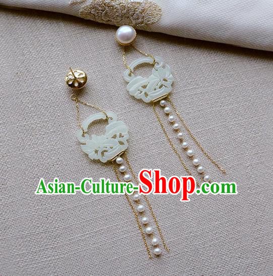 Top Grade Chinese Handmade Pearls Tassel Ear Jewelry Classical Jade Earrings Traditional Accessories